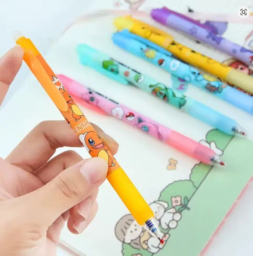 Caneta Apagável Azul 0.5mm Desenho Pokémon Kit 12 Unidades Ciano