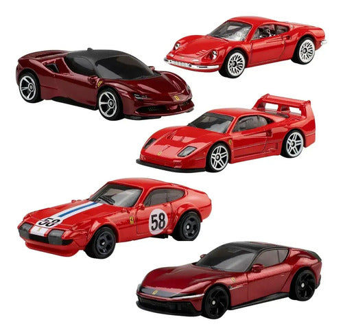 Pack Com 5 Carros Ferrari Hot Wheels 2026 - Jln12 Mattel Vermelho