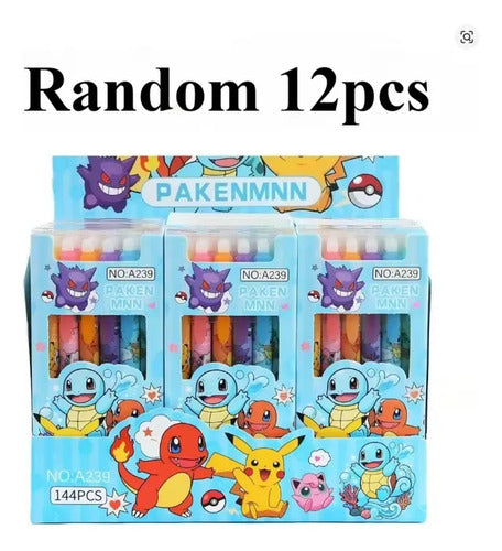 Caneta Apagável Azul 0.5mm Desenho Pokémon Kit 12 Unidades Ciano